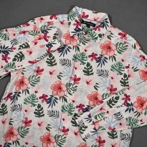 Cremieux Long Sleeve Mens Button Up Linen Floral AOP Large Hawaiian Summer